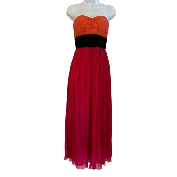 Vintage Cache' Silk Sweetheart Strapless Maxi Formal Gown - Coral, Pink, Black 2 - Picture 1 of 8